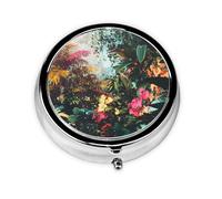 WZYWHJ Caja de medicina circular con estampado de plantas de bosque profundo, portátil de viaje con compartimentos, mini dispensador de píldoras