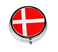 WZYWHJ Caja de medicina circular con impresión de bandera danesa de Dinamarca, portátil, con compartimentos, mini dispensador de píldoras