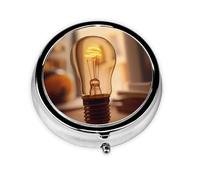 WZYWHJ Caja de medicina circular con impresión de bombilla cálida, portátil de viaje con compartimentos, mini dispensador de píldoras