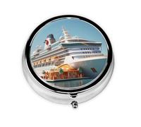 WZYWHJ Caja de medicina circular con impresión de crucero, portátil de viaje con compartimentos, mini dispensador de píldoras