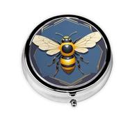 WZYWHJ Caja de medicina circular con impresión de emblema de abeja antigua, portátil, con compartimentos, mini dispensador de píldoras