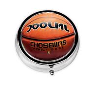 WZYWHJ Caja de medicina circular con impresión de fondo de baloncesto, portátil de viaje con compartimentos, mini dispensador de píldoras