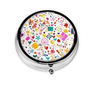 WZYWHJ Caja de medicina circular con impresión de fondo de feliz cumpleaños, portátil de viaje con compartimentos, mini dispensador de píldoras