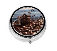 WZYWHJ Caja de medicina circular con impresión de granos de café, portátil de viaje con compartimentos, mini dispensador de píldoras