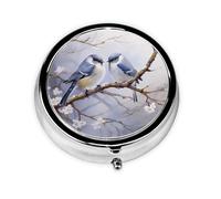 WZYWHJ Caja de medicina circular con impresión de pájaros que se enfrentan entre sí, de viaje portátil con compartimentos, mini dispensador de píldoras