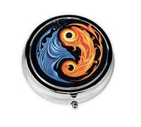 WZYWHJ Caja de medicina circular con impresión de Tai Chi de agua de fuego, portátil, con compartimentos, mini dispensador de píldoras
