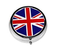 WZYWHJ Caja de medicina circular con patrón de bandera del Reino Unido, portátil de viaje con compartimentos, mini dispensador de píldoras