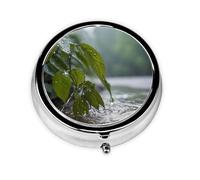 WZYWHJ Caja de medicina circular impresa con agua después de la lluvia, portátil de viaje con compartimentos, mini dispensador de píldoras