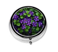 WZYWHJ Caja de medicina circular impresa con forma de manojo de violetas, portátil de viaje con compartimentos, mini dispensador de píldoras