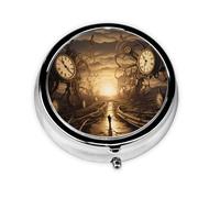 WZYWHJ Caja de medicina circular impresa con reloj de tiempo, portátil de viaje con compartimentos, mini dispensador de píldoras