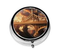 WZYWHJ Caja de medicina circular impresa de The Towering Bridge, portátil de viaje con compartimentos, mini dispensador de píldoras