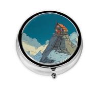 WZYWHJ Caja de medicina circular impresa Small House on The Mountain, portátil de viaje con compartimentos, mini dispensador de píldoras