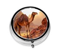 WZYWHJ Camel in The Desert - Caja de medicina circular con impresión de almacenamiento, portátil de viaje con compartimentos, mini dispensador de píldoras