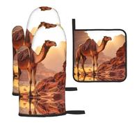 WZYWHJ Camel in The Desert - Juego de 3 manoplas de horno con impresión de tela gruesa, duradera e impermeable para protección contra el calor