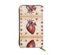 Wzywhj Cartera larga de cuero para mujer con múltiples compartimentos y cremallera, diseño de anatomía humana, gráficos de corazón, Black, Talla única