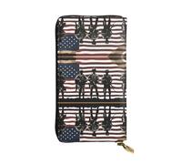 Wzywhj Cartera larga de cuero para mujer con múltiples compartimentos y cremallera, diseño de soldados militares, patrón patriótico del Día de los Caídos, Black, Talla única
