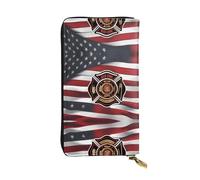 Wzywhj Cartera larga de cuero para mujer con múltiples compartimentos y diseño de cremallera con rayas rojas con estampado de bandera de Estados Unidos, Black, Talla única