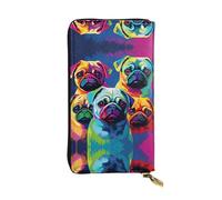 Wzywhj Cartera larga de cuero para mujer con múltiples compartimentos y diseño de cremallera, varios perros, estampado de pugs pop art, Black, Talla única
