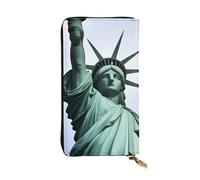 Wzywhj Cartera larga de cuero para mujer con múltiples compartimentos y diseño de la estatua de la libertad en patrón de Nueva York, Black, Talla única