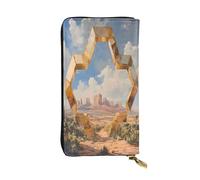 WZYWHJ Cartera larga de piel para mujer, con múltiples compartimentos y cremallera, diseño de arquitectura del desierto