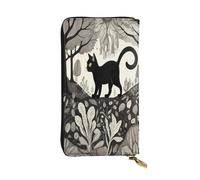 WZYWHJ Cartera larga de piel para mujer, con múltiples compartimentos y cremallera, diseño de gato negro en extraño bosque