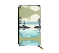 Wzywhj Cartera larga de piel para mujer con múltiples compartimentos y cremallera, diseño de lagos tranquilos, Black, Talla única