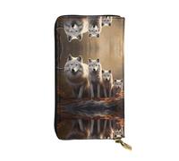 Wzywhj Cartera larga de piel para mujer, con múltiples compartimentos y cremallera, diseño de lobos, estampado familiar, Black, Talla única
