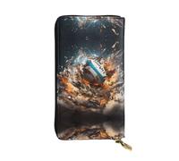 Wzywhj Cartera larga de piel para mujer con múltiples compartimentos y cremallera, diseño de rugby on fire, Black, Talla única