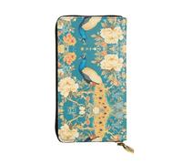Wzywhj Cartera larga de piel para mujer, con múltiples compartimentos y cremallera, diseño oriental de pavo real sobre flores y árboles, Black, Talla única