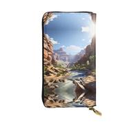 Wzywhj Cartera larga de piel para mujer con múltiples compartimentos y diseño de cremallera con estampado del Gran Cañón, Black, Talla única