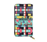 Wzywhj Cartera larga de piel para mujer con múltiples compartimentos y diseño de cremallera con patrones geométricos, Black, Talla única