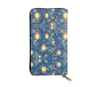 Wzywhj Cartera larga de piel para mujer con múltiples compartimentos y diseño de cremallera, diseño de luciérnagas y faroles, Black, Talla única
