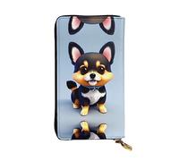 Wzywhj Cartera larga de piel para mujer con múltiples compartimentos y diseño de cremallera, diseño de tarjeta de amor y cachorros, Black, Talla única