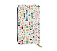 Wzywhj Cartera larga de piel para mujer con múltiples compartimentos y diseño de cremallera, patrón de impresión química, Black, Talla única