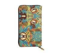 Wzywhj Cartera larga de piel para mujer con múltiples compartimentos y diseño de cremallera The Lazy Sloth Prints, Black, Talla única