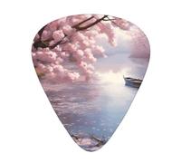 Wzywhj Cherry Blossoms By The Lake - Púas de guitarra de fácil agarre para tu bajo, ukelele, guitarra acústica y eléctrica, 12 piezas