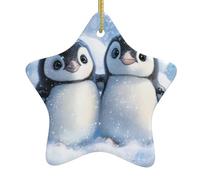 WZYWHJ Colgante de estrella de cerámica de Navidad, adornos para festivales, cuerdas, recuerdos de fiesta, un par de pequeños pingüinos