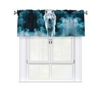 WZYWHJ Cortinas cortas con cenefa de 137 x 45,7 cm, diseño de lobo con estampado de humo, fácil de instalar, para cocina, baño, lavandería, estudio