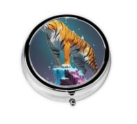 WZYWHJ Dali's Melting Tiger - Caja de medicina circular con impresión de tigre, portátil de viaje con compartimentos, mini dispensador de píldoras