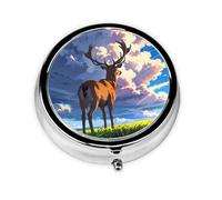 WZYWHJ Deer on The Plains - Caja de medicina circular con impresión, portátil de viaje con compartimentos, mini dispensador de píldoras