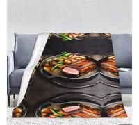 WZYWHJ Delicious Grilled Meat Prints - Manta de franela gruesa de 320 g para sofá, dormitorio, cama, silla, suave y cómoda, manta para mujer, 66 x 90 pulgadas