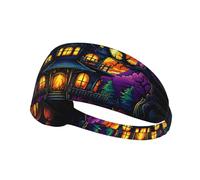 WZYWHJ Diadema suave y absorbente para entrenamiento de baloncesto rojo, accesorio ideal para el cabello para yoga, correr y mucho más. Impresión del castillo del terror