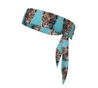 WZYWHJ Diademas estampadas de tigre sobre fondo azul, diadema deportiva, diadema para hombres y mujeres, banda para el pelo para correr, entrenar fútbol