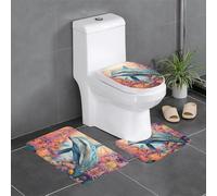 WZYWHJ Dolphins by The - Juego de 3 alfombrillas de baño con estampado de coral, antideslizantes, duraderas, fáciles de limpiar, adecuadas para baño e inodoro