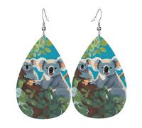 WZYWHJ Dos pendientes de piel con estampado de koalas felices, colgante simple de gotas de agua, regalo de vacaciones de moda