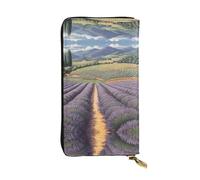 WZYWHJ Elegante cartera de cuero con estampado de campos de lavanda, bolso largo para mujer, material duradero, 12 ranuras para tarjetas, compartimentos con cremallera