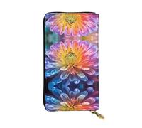 WZYWHJ Elegante cartera de cuero con estampado de crisantemo arco iris, bolso largo para mujer, material duradero, 12 ranuras para tarjetas, compartimentos con cremallera, color negro, talla única,