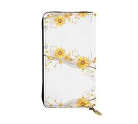 WZYWHJ Elegante cartera de cuero con estampado de crisantemo para mujer, material duradero, 12 ranuras para tarjetas, compartimentos con cremallera, color negro, talla única, Black, Talla única