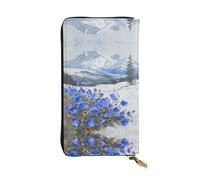 WZYWHJ Elegante cartera de cuero con estampado de flores azules bajo la montaña de nieve, bolso largo para mujer, material duradero, 12 ranuras para tarjetas, compartimentos con cremallera