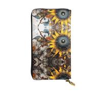WZYWHJ Elegante cartera de cuero con estampado de girasol extraño, bolso largo para mujer, material duradero, 12 ranuras para tarjetas, compartimentos con cremallera, color negro, talla única, Black,